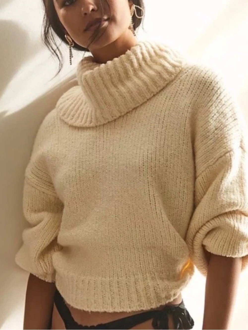 Anthro Pilcro Womens Oversized Slouchy Cream Knit Soft Turtleneck Sweater, M